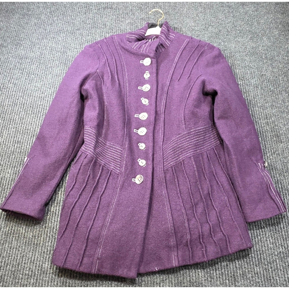 Icelandic Design Wool Coat Women M Purple Excellent Boiled Wool Button Up Jacket